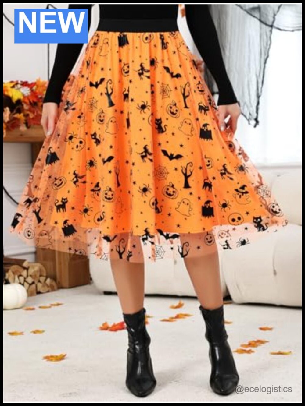 Halloween Pumpkin Tulle Midi Skirt Witch Party Tutu - Picture 2 of 6